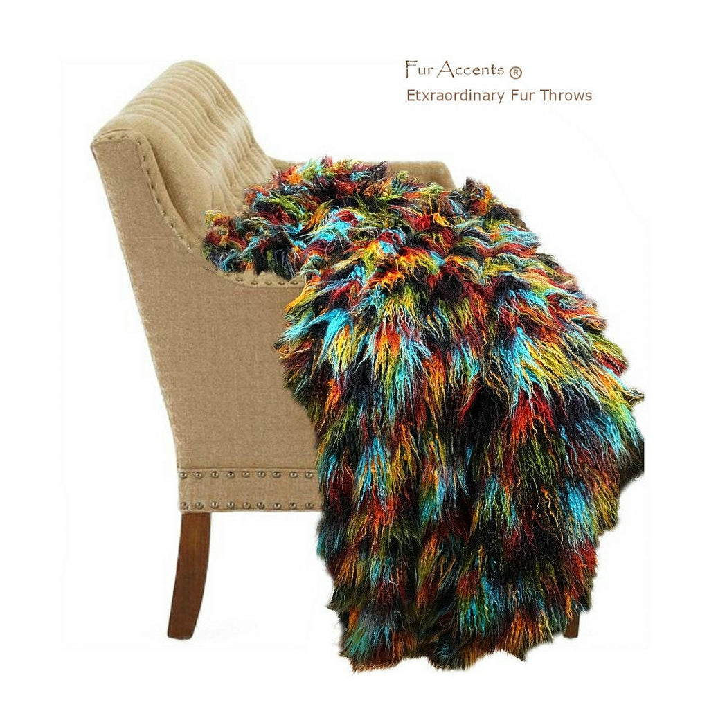 Extraordinary Plush Faux Fur Throw Blanket - Bedspread - Luxury Fur -  Multi Color Mongolian Shag - Minky Cuddle Lining - Fur Accents - USA