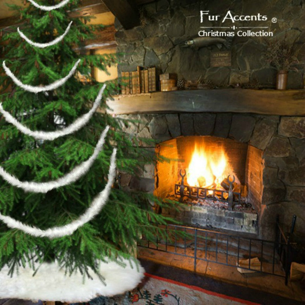 Faux Fur Christmas Tree Garland - Shaggy Faux Snow Sheepskin - Strand - Ornament - Tree Trim - Decoration - White - by Fur Accents - USA