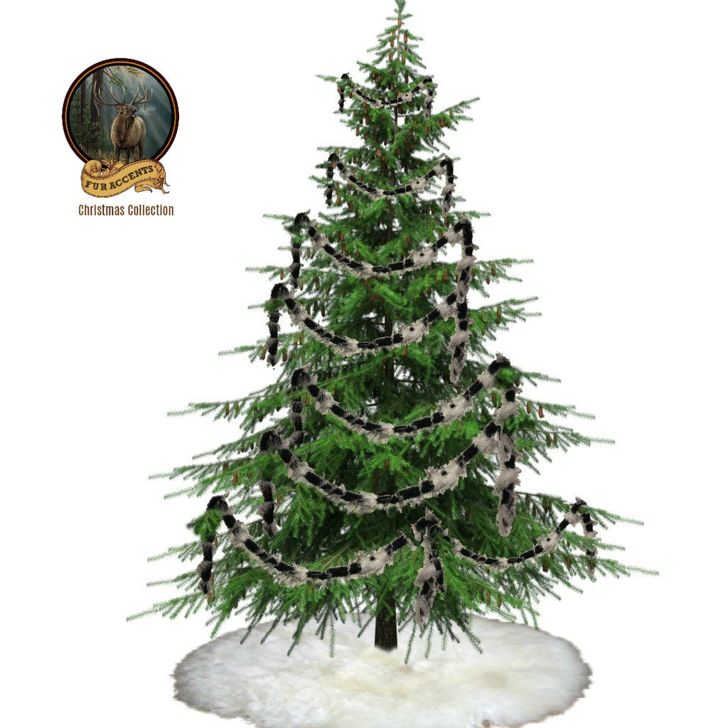 Faux Fur Christmas Tree Garland - Shaggy Black and White Rabbit