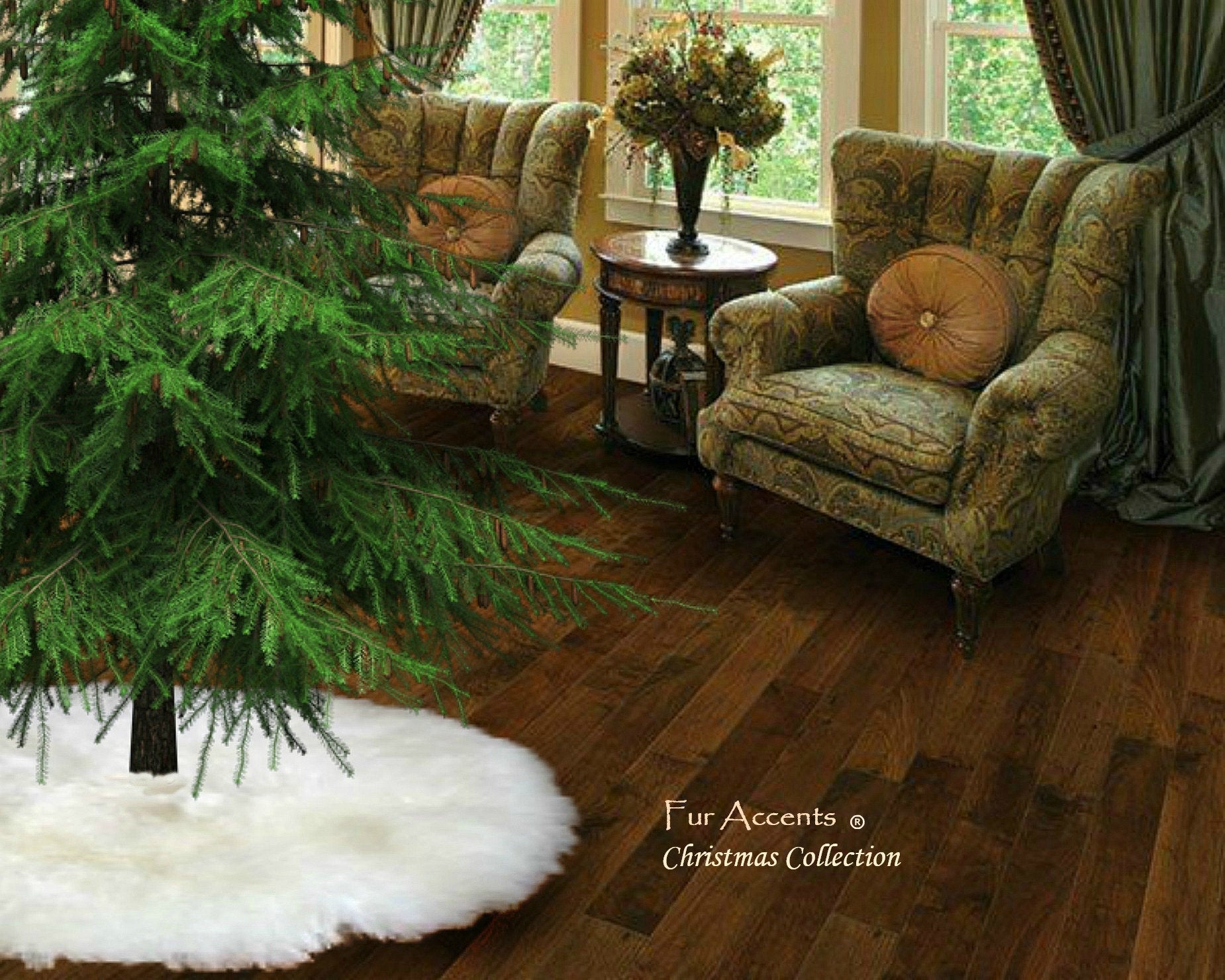 Faux Fur Christmas Tree Garland - Shaggy Black and White Rabbit