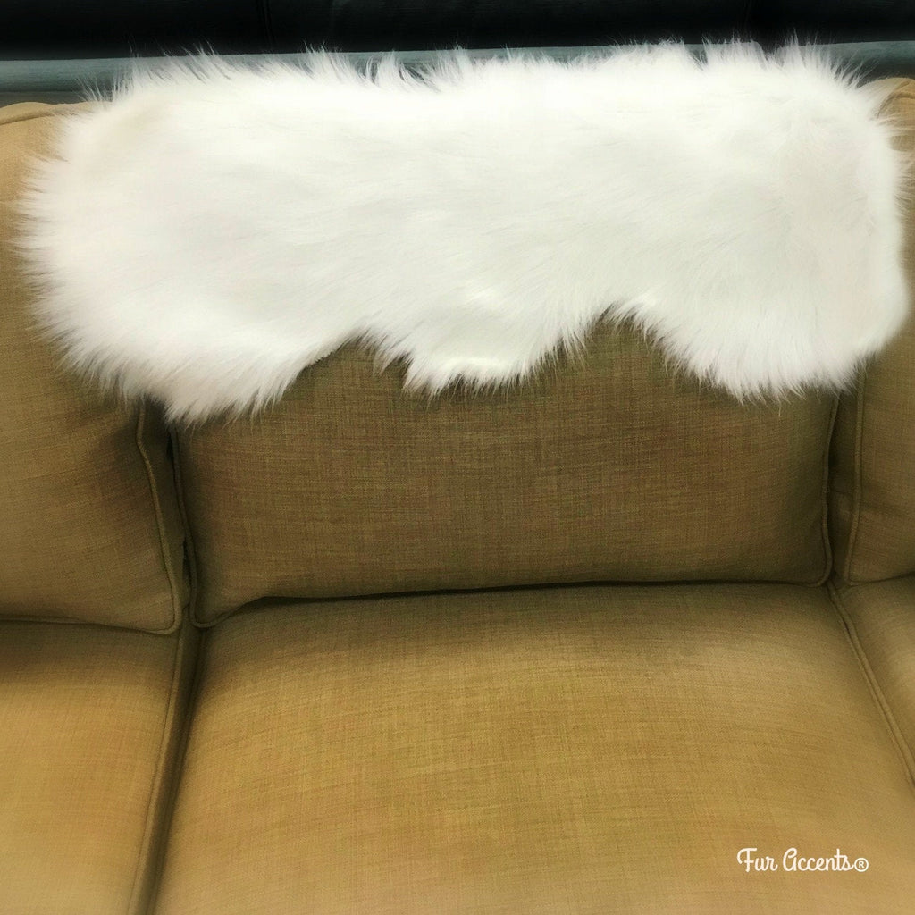 Chair Caps-Sofa  Arm Cap Set,White Faux Fur,Christmas Snow Drift,Shaggy White Faux-Snow,Holiday Decor Handmade Locally, Fur Accents-USA