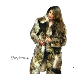 Extraordinary Faux Fur Coat, Pieced Fur,Patchwork,Animal Fur,Hooded Jacket,Long Coat Multi Pelt Design,Unisex Jacket,One Size - Oversize