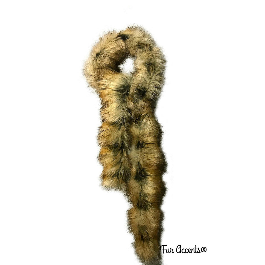 Exotic Faux Fur Scarf - Luxurious Plush Designer Fashion Fur - Ribbed Brown Fox Shag Boa - Fur Scarves by Fur Accents USA