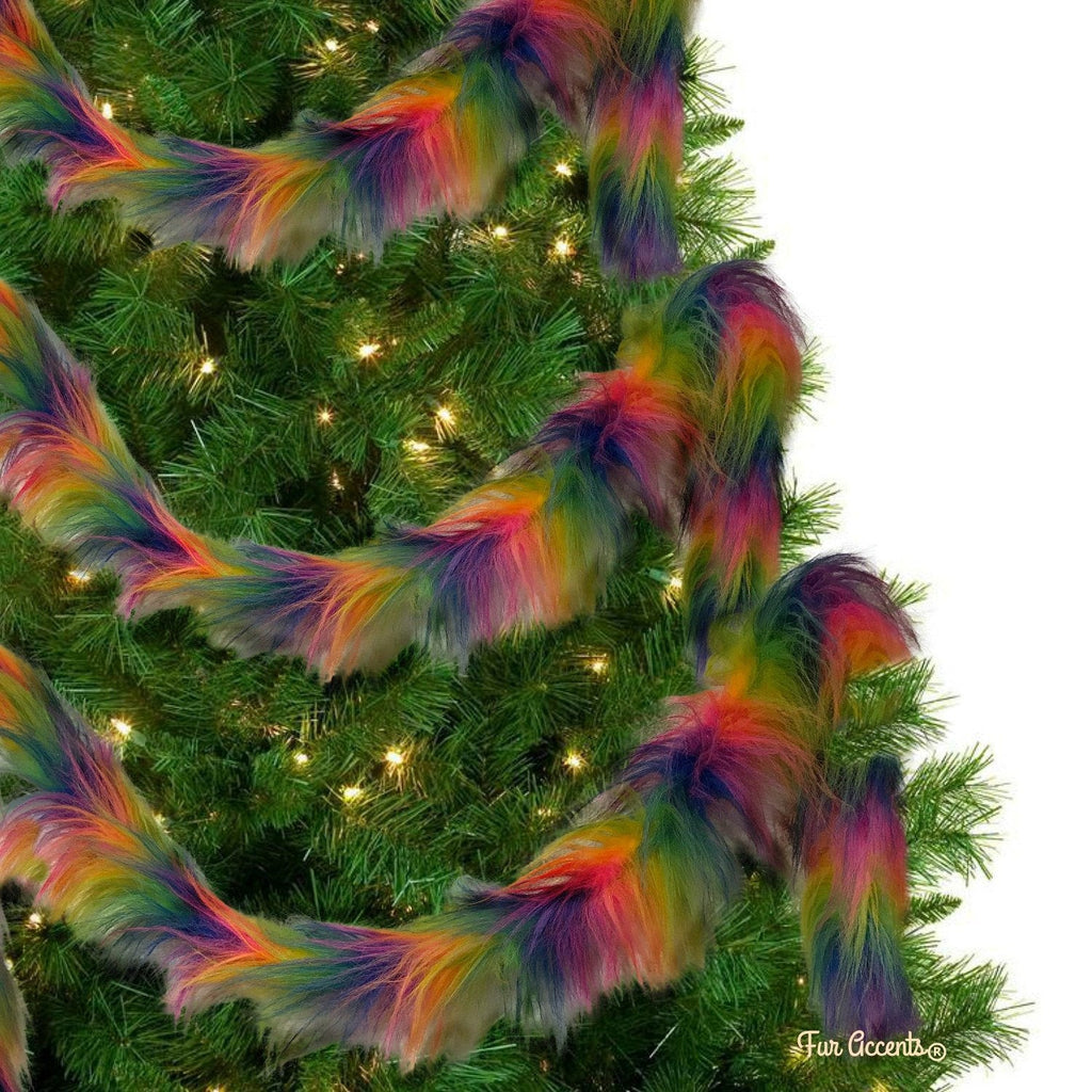 Faux Fur Christmas Tree Garland - Shaggy Arctic Fox - Rainbow Band - Strand - Ornament - Tree Trim - Decoration - 1"-2" Fur Accents-USA
