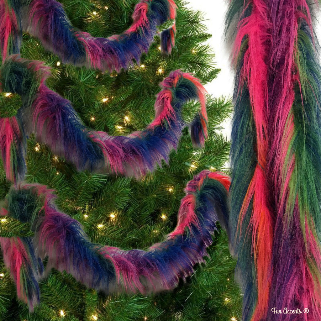 Faux Fur Christmas Tree Garland - Shaggy Arctic Fox - Rainbow Band - Strand - Ornament - Tree Trim - Decoration - 1"-2" Fur Accents-USA