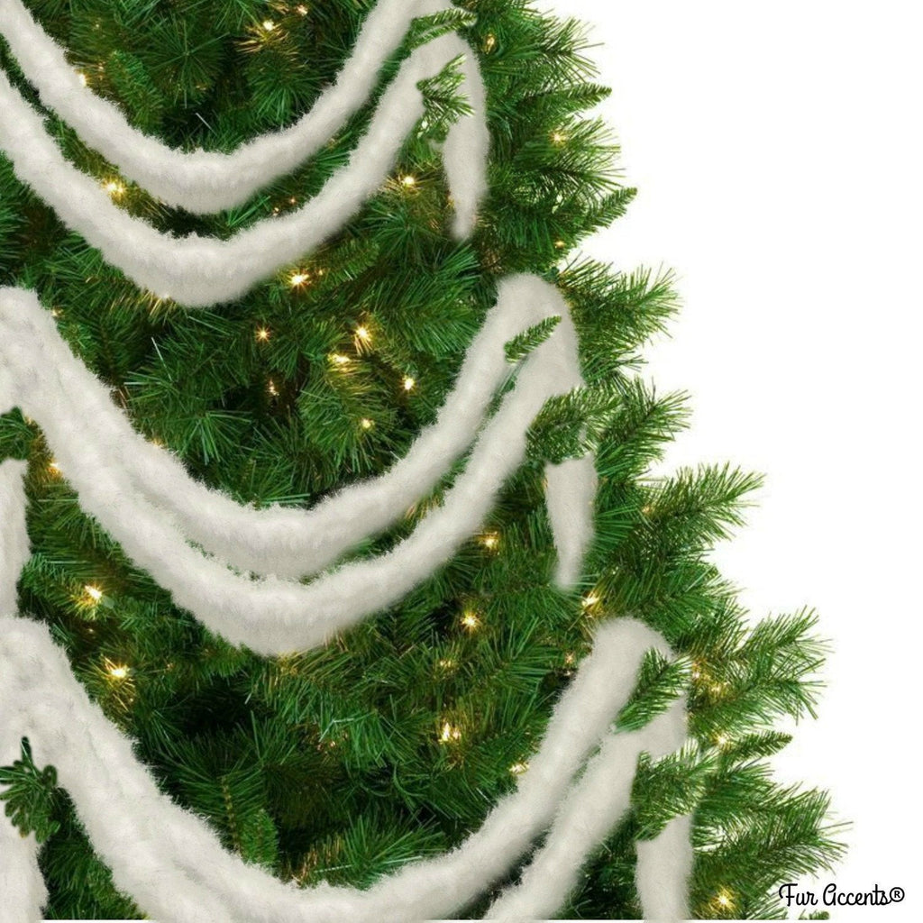Faux Fur Christmas White Tree Garland,Shaggy White Arctic Fox,Strand,Snow Flake Ornament,Stairway Trim,Mantle Decoration,  Fur Accents-USA