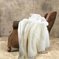 Plush Bunny Rabbit Faux Fur Throw Blanket, Rich Creamy Soft White, Arctic Fox, Minky Cuddle Reverse, Bedspread, Luxury Fur, Fur Accents, USA