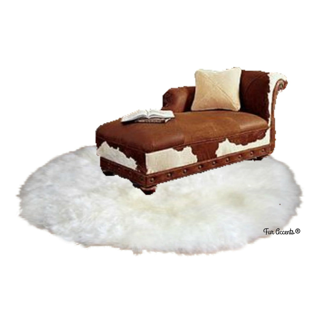 Plush Round Faux Fur Area Rug - Soft White Shag - Bonded Suede Back - Man Made Sheepskin - Designer Throw Rug - 100% Animal Friendly Fur - Hand Made in America by Fur Accents - USA