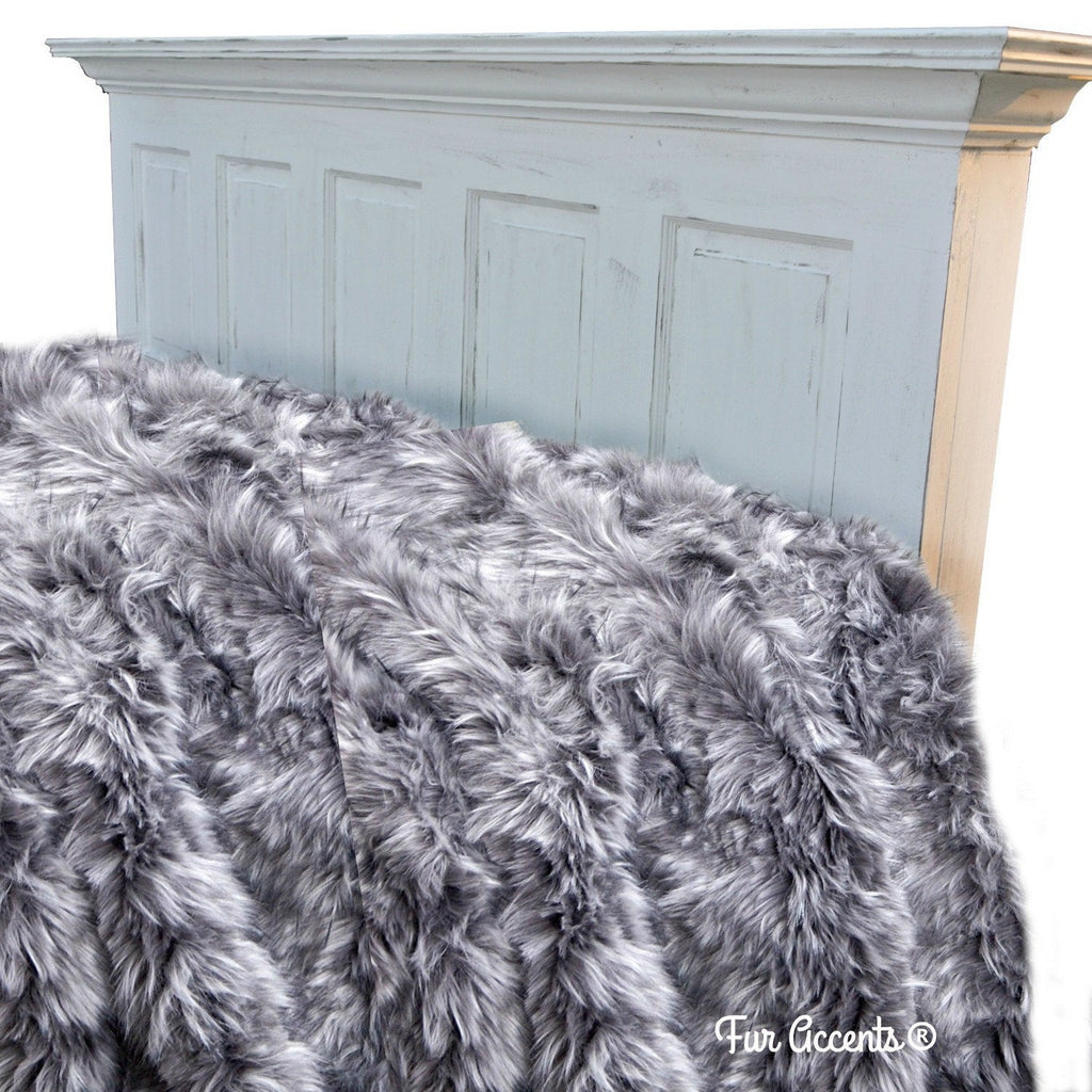 Hand Crafted Faux Fur Throw Blanket, Soft Gray Lynx, Bedspread, Comforter, Luxury Fur, Minky Cuddle Fur Lining, Hand Crafted, Handmade in America by Fur Accents US A