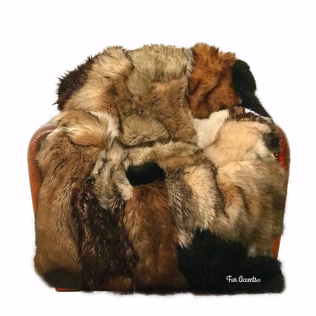 Extraordinary,Patchwork Pieced Fur Chair Cover,Rug,100% Animal Friendly,One of a Kind,Throw,Designer Original,Fur Accents,Hand Made,USA