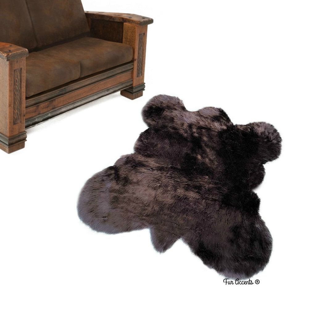 Plush Faux Fur Area Rug - Rocky  Mountain Bear Design - Pelt Shape - Shaggy Shag Sheepskin Throw 6 Colors Designer Art Rug - Fur Accents USA