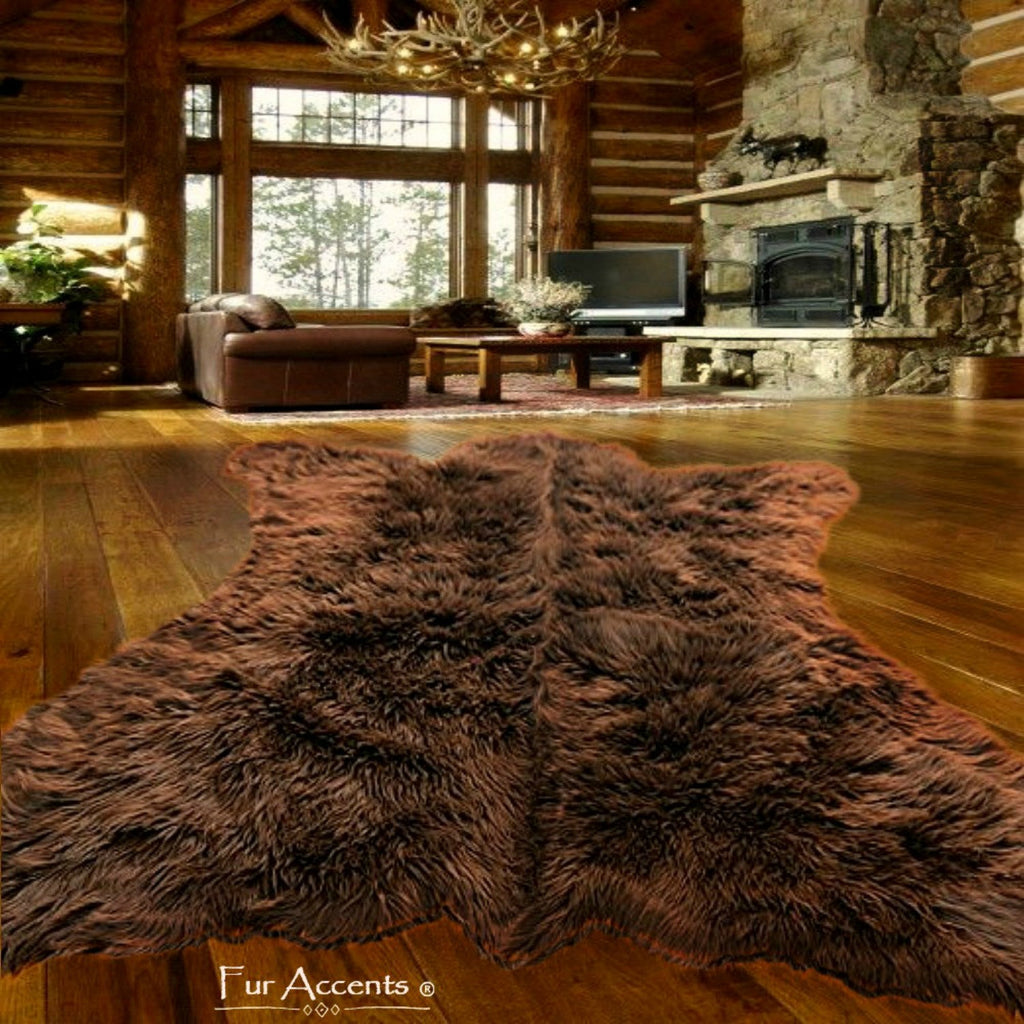 Hand Made Brown Bear Skin Rug. Realistic. Faux Fur. Area Rug. Lodge, Log Cabin. Throw Rug. Contemporary, Rustic. Cottage Décor. Shag. Gifts for him. Hand Made in America by Fur Accents USA