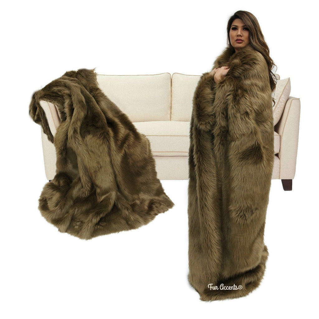 Plush Faux Fur Throw Blanket - Bedspread -  Comforter or Duvet - Burgundy - Shag Luxury Fur - Minky Cuddle Lining - Fur Accents - USA