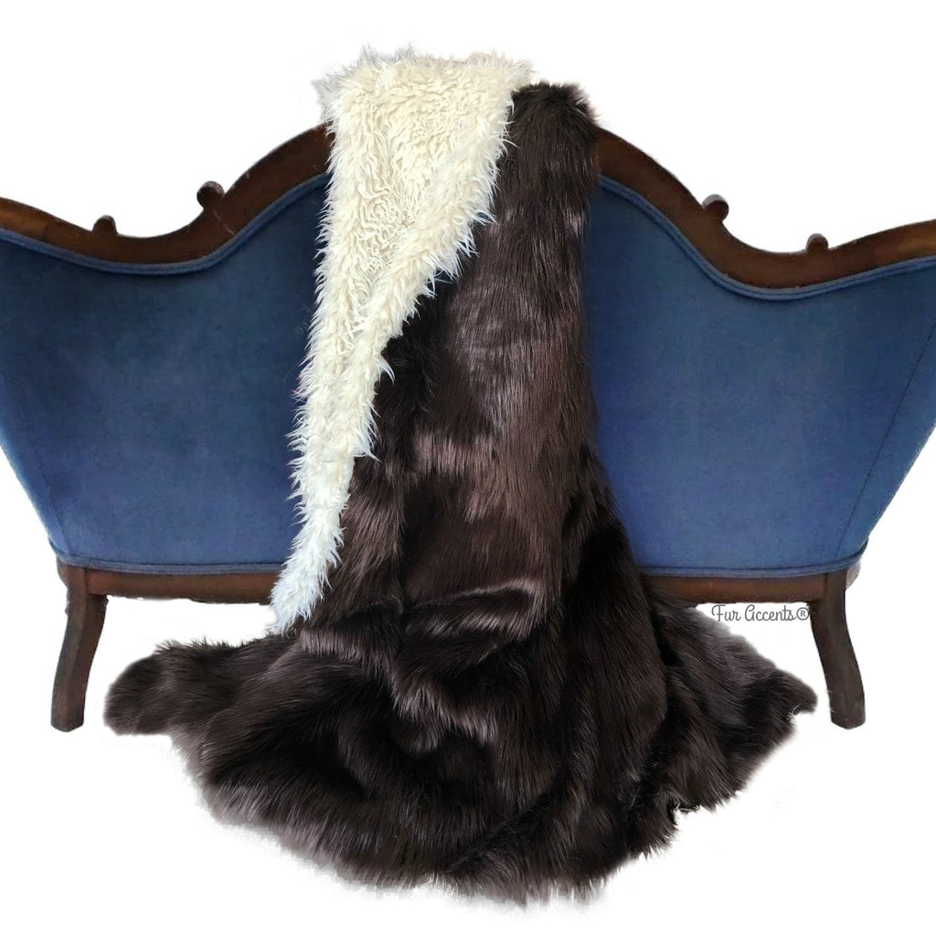 Plush Super Thick Buffalo, Fleece Faux Fur Throw Blanket,Bedspread,Reversible, Brown Bear, Mongolian Sheepskin,Hand Made Fur Accents USA