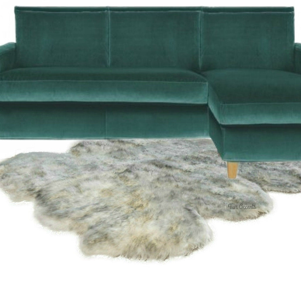 Plush Luxury Faux Fur Area Rug Thick Shaggy Octo Sheepskin - Arctic Wolf Off White with Black Tips - Designer Throw Rug - Fur Accents USA