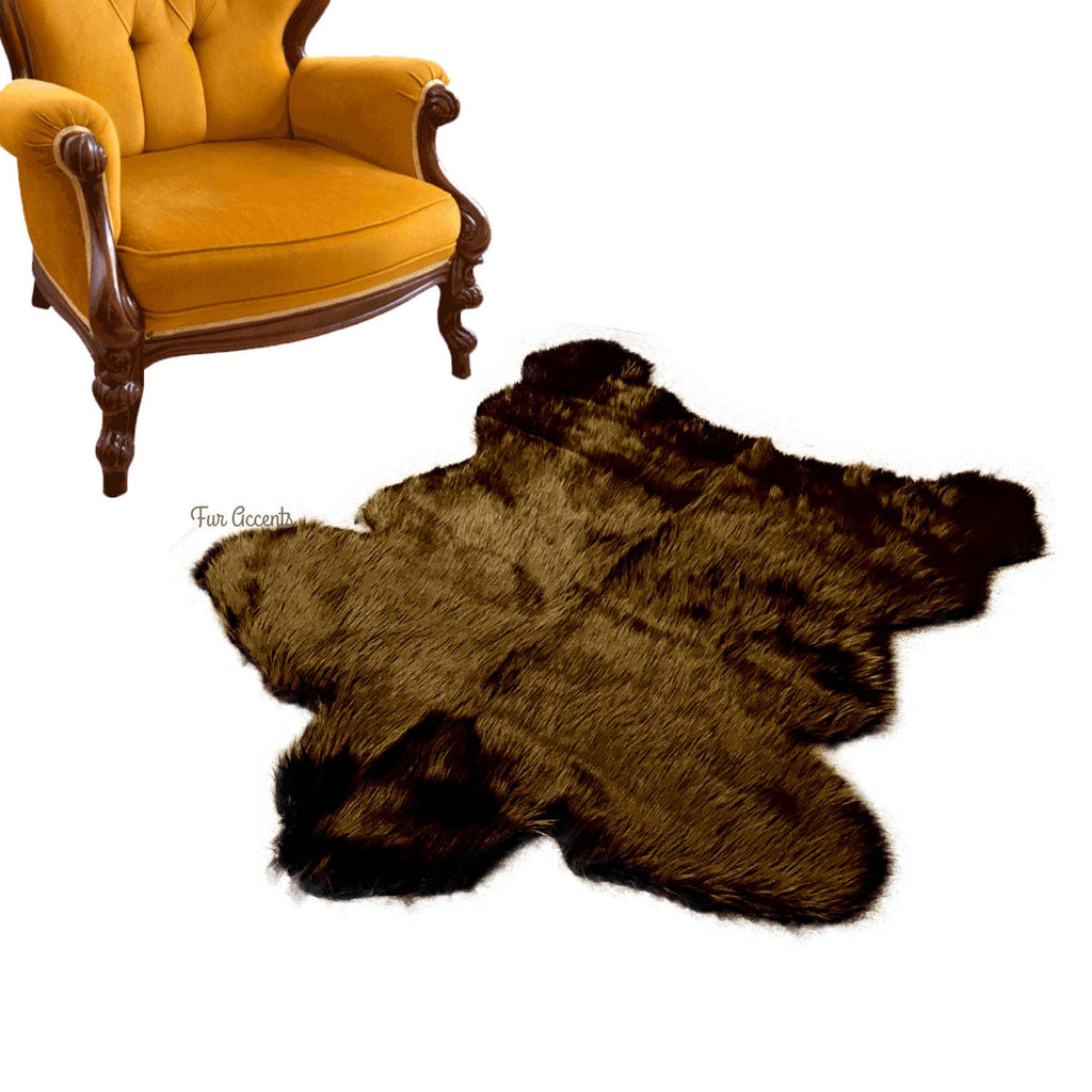 Plush Faux Fur Area Rug - Sierra Bear Design - Pelt Shape - Shaggy Shag Sheepskin Throw Carpet 6 Colors - Designer Art Rug - Fur Accents USA