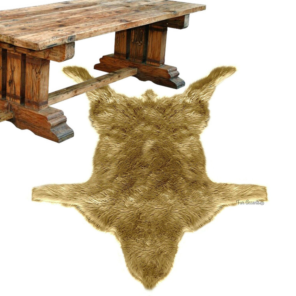 Wolf Pelt Coyote Skin Rug - Faux Fur Throw Rug - Game of Thrones - Gray Wolf or Golden Brown Coyote - Fur Accents - Hand Made USA