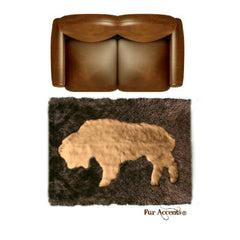 Plush Faux Fur Area Rug - Standing Buffalo Art Rug - Rectangle - Hand Sewn - Micro Suede Lining - Western - Log Cabin - Fur Accents - USA