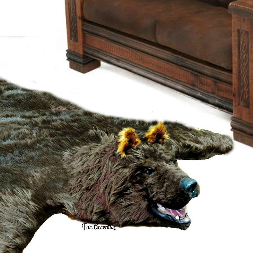 Faux Fur Bear Skin Rug - Hand Made - Realistic - Life Size - Luxury Fur - Fur Accents USA