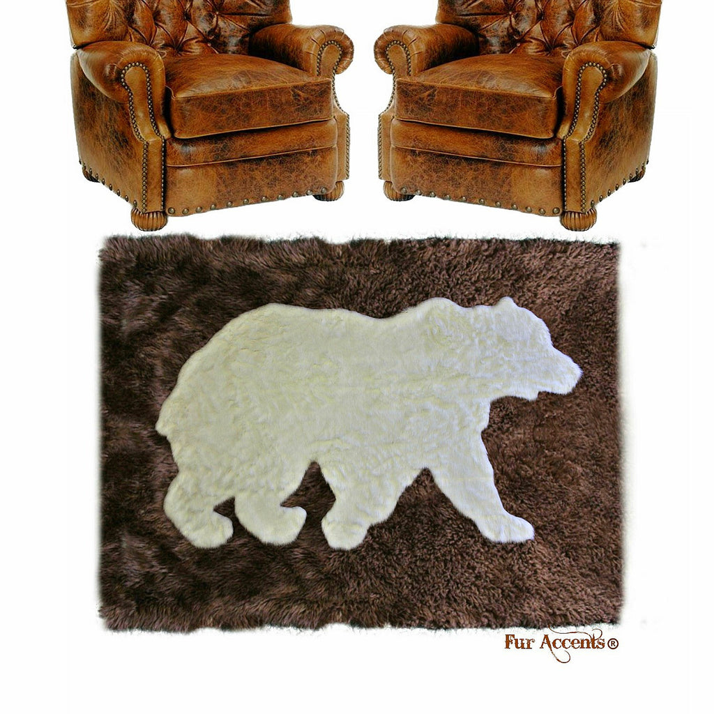 Plush Faux Fur Area Rug - Standing Bear Art Rug - Rectangle - Hand Sewn - Micro Suede Lining - Western - Log Cabin - Fur Accents - USA