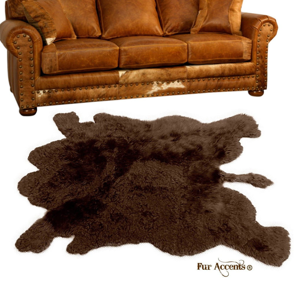 Plush Faux Fur Area Rug - Shaggy Buffalo Skin Hide - Large - Realistic Pelt Shape - Designer Throw - Brown -Art Rug by Fur Accents - USA