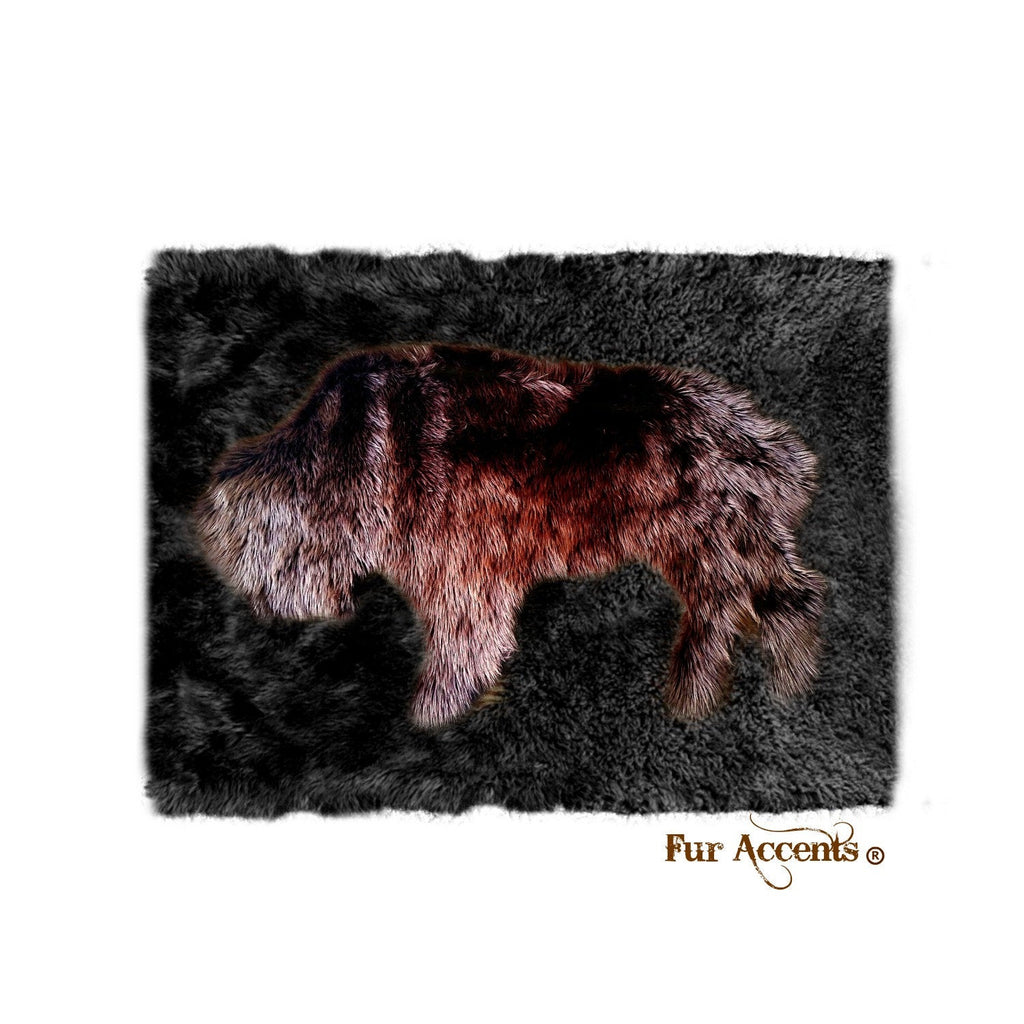 Plush Faux Fur Area Rug - Standing Buffalo Art Rug - Rectangle - Hand Sewn - Micro Suede Lining - Western - Log Cabin - Fur Accents - USA