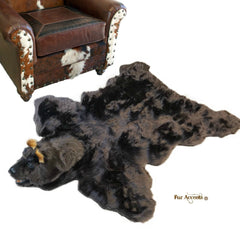 Faux Fur Bear Skin Rug - Hand Made - Realistic - Life Size - Luxury Fur - Fur Accents USA