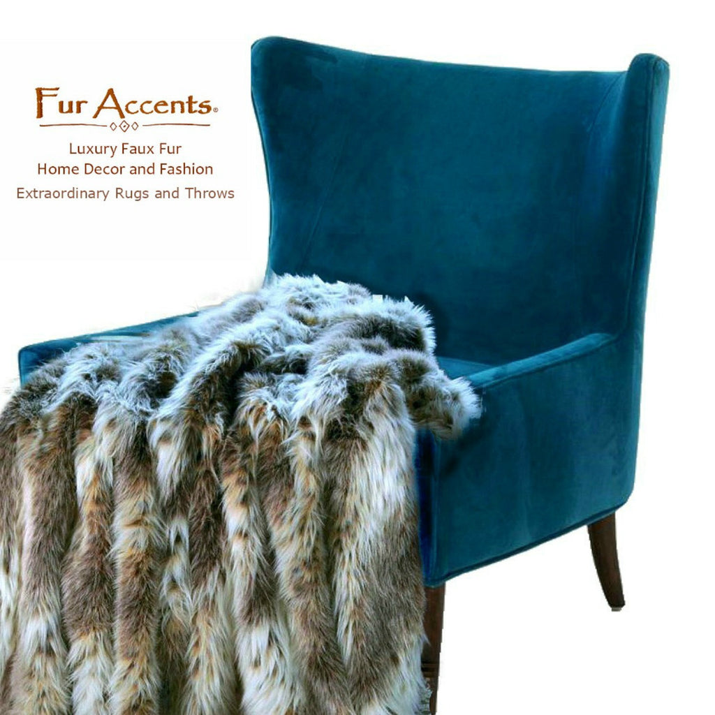Plush  Faux Fur Throw Blanket, Soft  Exotic Brown Diamond Fox  Bedspread - Luxury Fur - Minky Cuddle Fur Lining Fur Accents USA