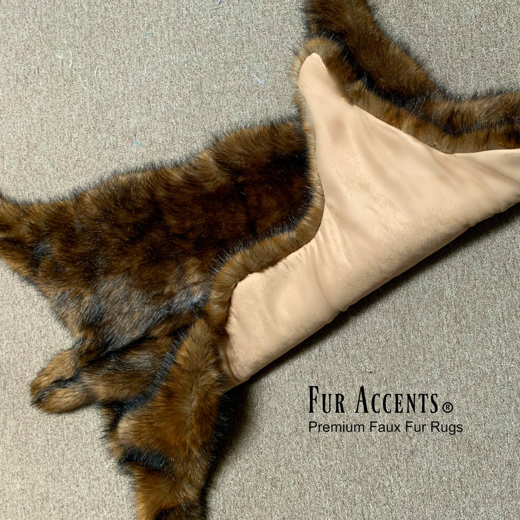 Plush Faux Fur Area Rug - Luxury Fur Thick Red Brown Bear Skin - Faux Fur - Animal Pelt Shape Designer Throw Art Rug by- Fur Accents - USA