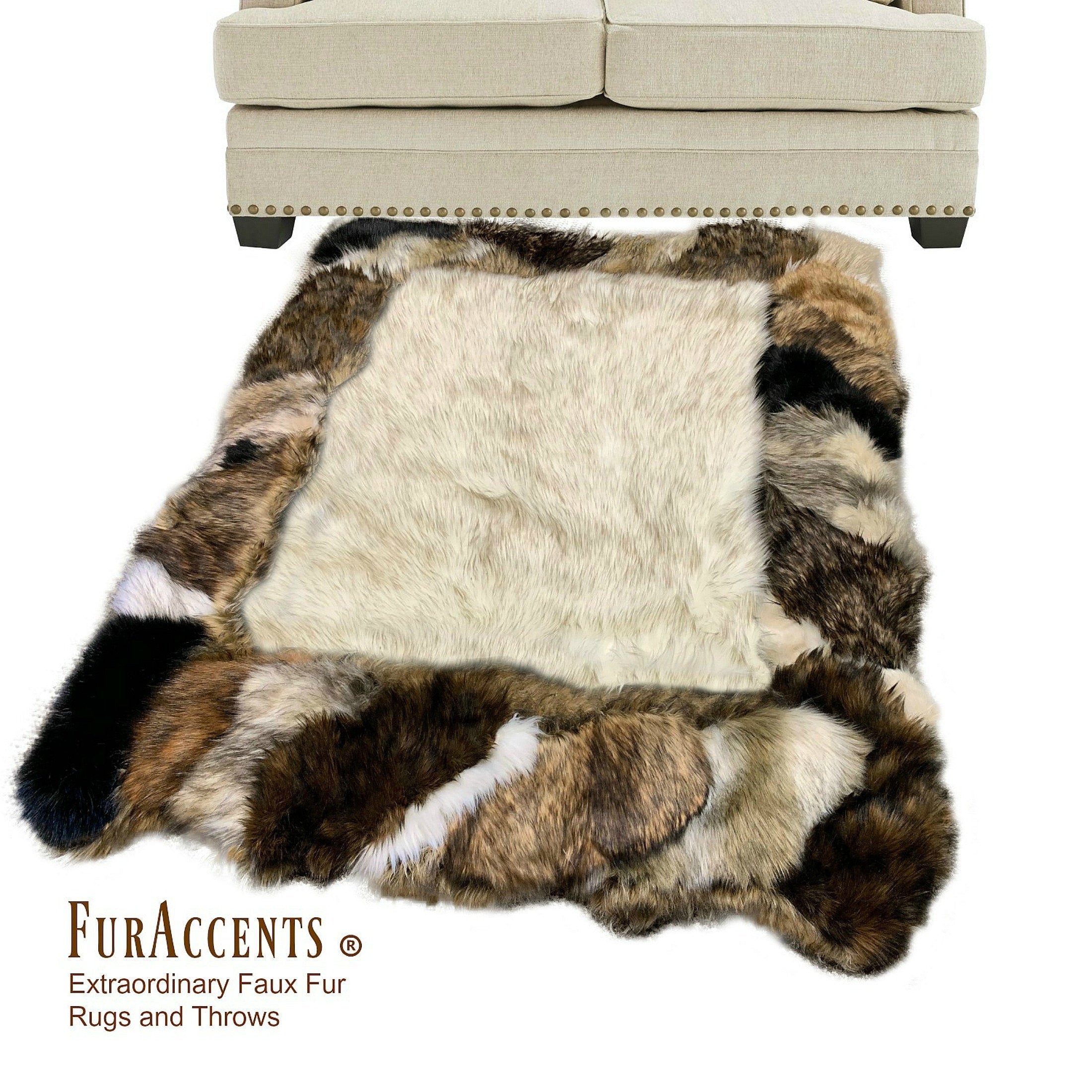 Plush Faux Fur Bedspread or Duvet - Mixed Animal Pelt Patchwork - Shag –  Fur Accents