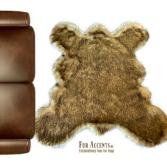 Plush Faux Fur Area Rug - Luxury Fur  Golden Brown Grizzly Bear Skin Rug - Gray Undercoat - Realistic - Soft - Log Cabin - Fur Accents USA