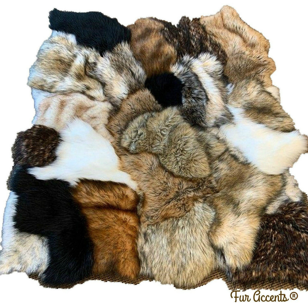 Fur Rug - Patchwork Pieced Fur 100% Animal Friendly Sumptuous One of a Kind Hand Made Throw Toss Designer Originals by fur Accents - USA