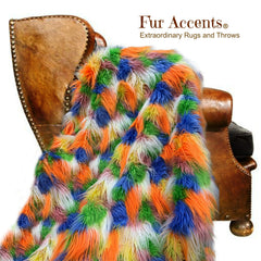 Extraordinary Shag Throw Blanket - Bedspread - Soft Shaggy Plush - Color Crayon Patchwork Fur, Minky Cuddle Fur Lining - Fur Accents - USA