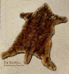 Plush Faux Fur Area Rug - Luxury Fur Thick Red Brown Bear Skin - Faux Fur - Animal Pelt Shape Designer Throw Art Rug by- Fur Accents - USA