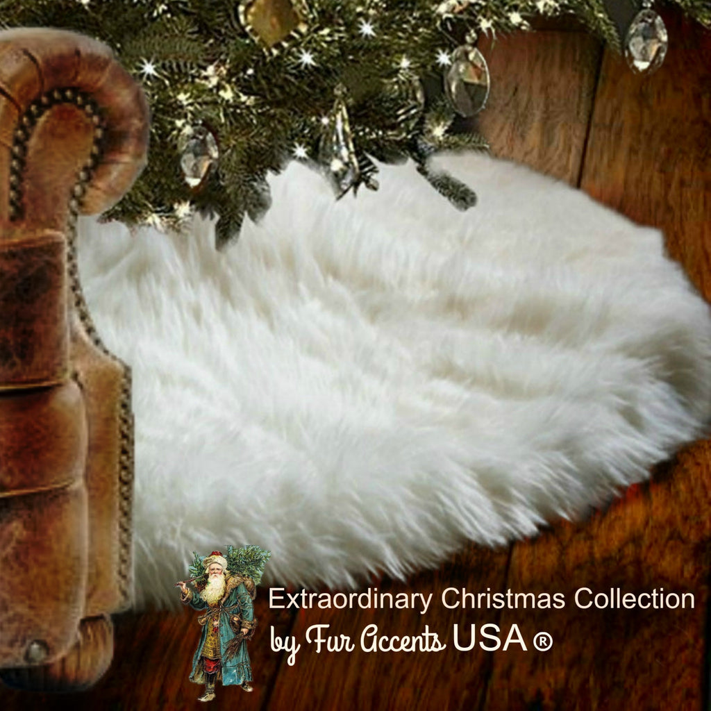 Extraordinary Faux Fur Christmas Tree Skirt - Plush Shag Faux Sheepskin - Round White - Christmas Decoration - Ornament - by Fur Accents USA