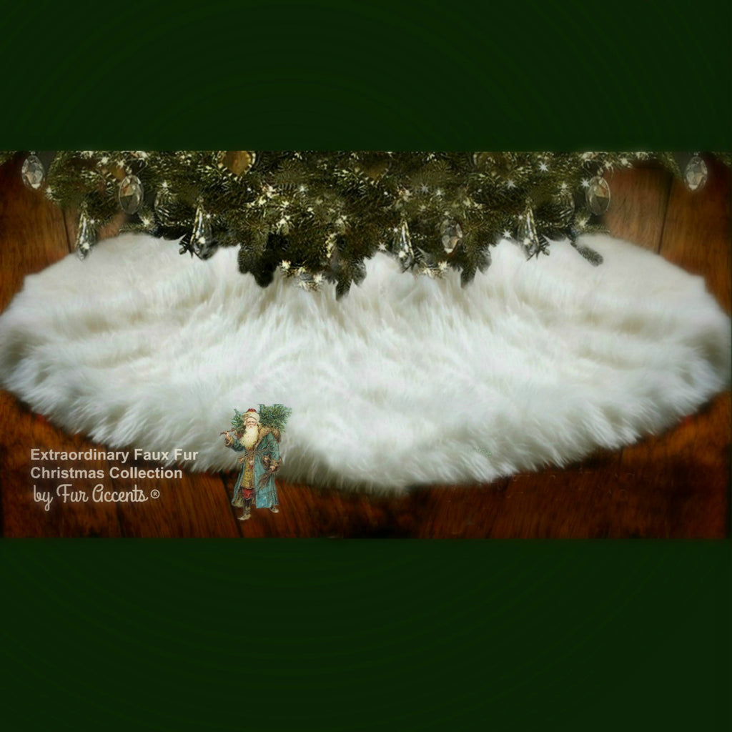 Extraordinary Faux Fur Christmas Tree Skirt - Plush Shag Faux Sheepskin - Round White - Christmas Decoration - Ornament - by Fur Accents USA