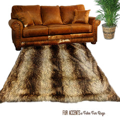 Plush Faux Fur Throw Area Rug - Golden Wolf - Coyote - Fake Fur Accent Rug - Thick Soft Plush - Ultra-Suede Lining - Fur Accents - USA