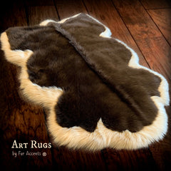 Plush Faux Fur Art Rug - Luxury Fur - Thick Shaggy Brown Bear Pelt  - Tan Border - Bear Skin Rug - Sheepskin - Fur Accents USA
