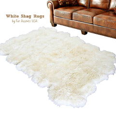 Plush Faux Fur Art Rug - Luxury Fur - Thick Shaggy White Sheepskin Pelt  -  Multi Pelt Octo - Fur Accents USA