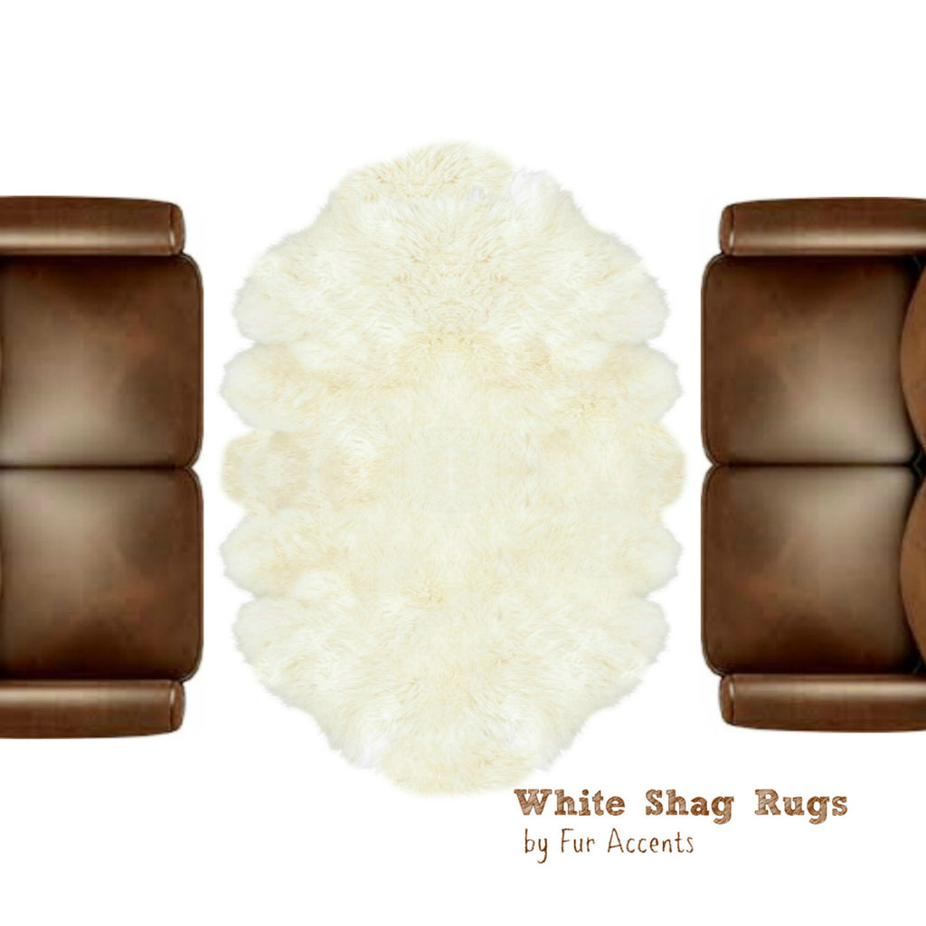 Plush Faux Fur Art Rug - Luxury Fur - Thick Shaggy White Sheepskin Pelt  -  Fur Accents USA