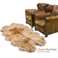 Plush Faux Fur Area Rug - Shaggy Sheepskin - Natural Pelt Shape - Beige - Designer Art Rug by Fur Accents USA
