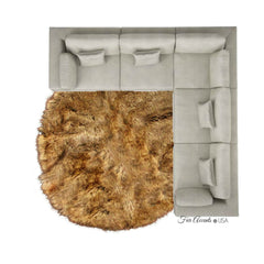 Plush Faux Fur Throw Area Rug - Pieced Golden Wolf - Coyote - Shag Fake Fur Accent Rug - Thick Soft Plush - Suede Lining - Fur Accents - USA