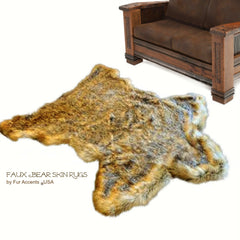 Hand Crafted Realistic Bear Skin Rug - Plush Golden Brown Faux Fur Pelt Rug - Hand made in America by Fur Accents USA