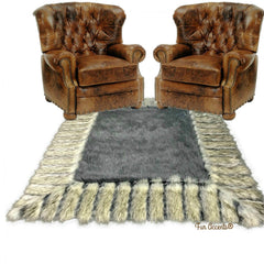 Faux Fur Throw Area Rug - Shag Rug with Beautiful Ribbed Fox Fur Border - Brown or Gray - Ultra Suede Lining - Exclusive by Fur Accents USA