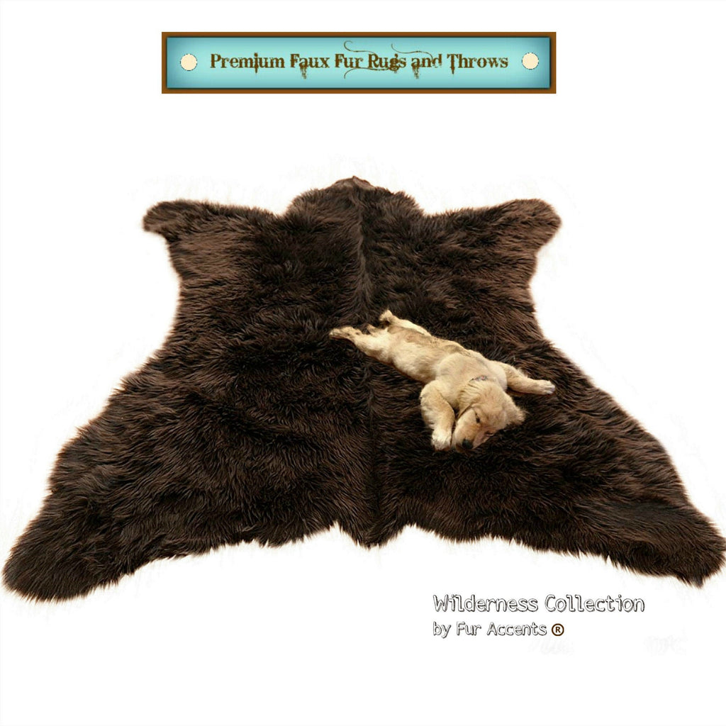 Fur Accents Brand Hand Crafted Brown Bear Skin Rug. Realistic. Faux Fur. Area Rug. Perfect for Your Lodge, Log Cabin Home. Throw Rug. Old Fashion. Rustic. Cottage Décor. Shag