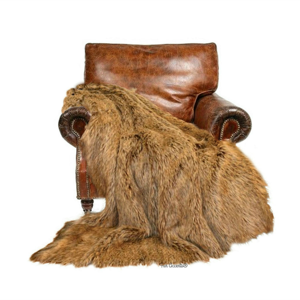 Sumptuous Brown Wolf Throw Blanket,Bedspread,Realistic Faux Fur,Lodge Cabin.Traditional,Rustic. Cottage Decor.Shag. Gifts for Him or For Mom