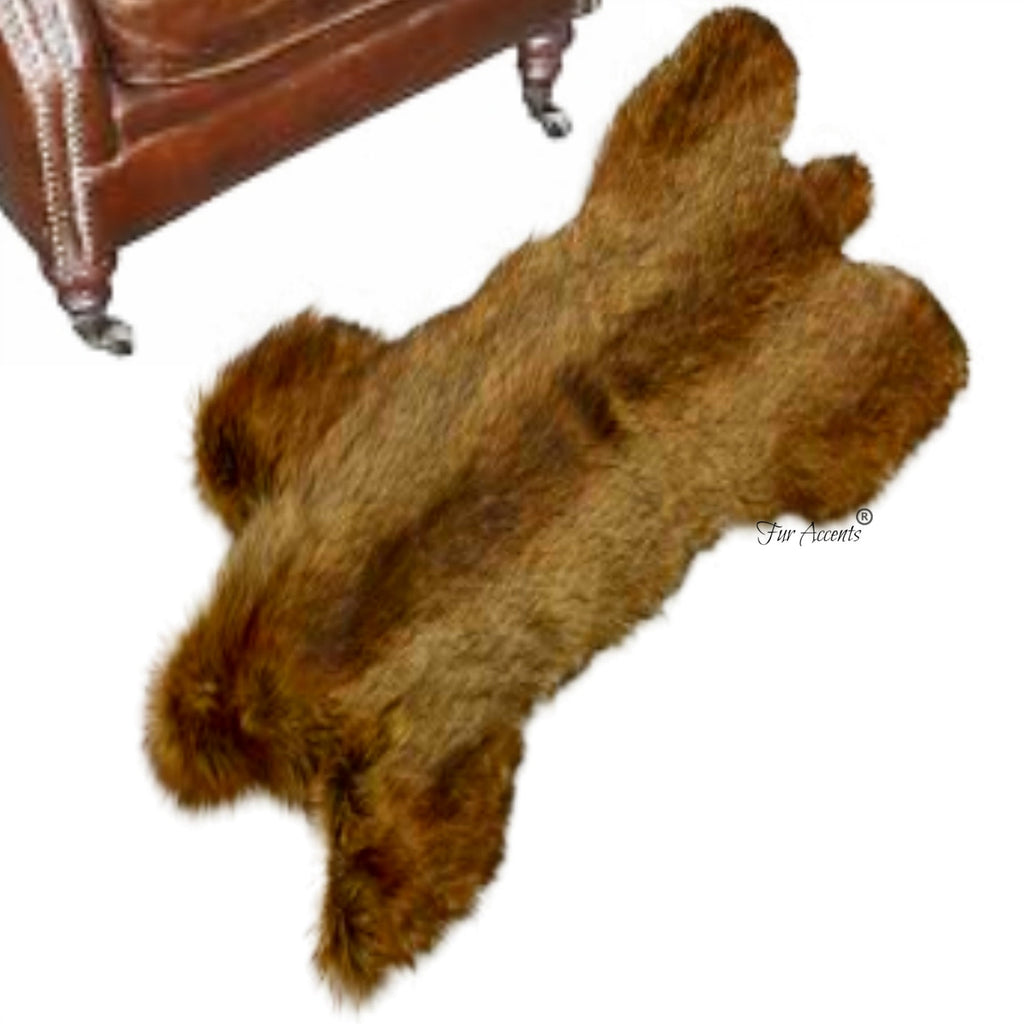 Man Made Bear Skin Rug - Plush Faux Fur Area Rug - Light Golden Brown - Pelt Shape - Designer Art Rug Collection - Hand Made to Orderby Fur Accents USA