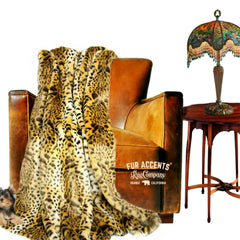 Faux Fur Throw Blanket - Bedspread - Plush Luxury Fur - Medium Brown Spotted Leopard - Minky Cuddle Fur Lining - Fur Accents - USA