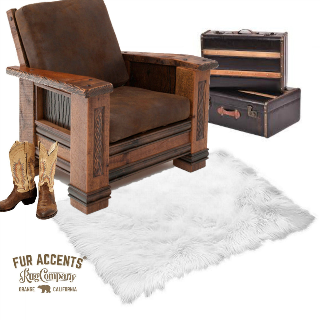 Plush Faux Fur Area Rug - Luxury Fur-Thick White Shaggy Sheepskin- Rectangle Shape - Extraordinary Designer Throw Carpet - Fur Accents USA