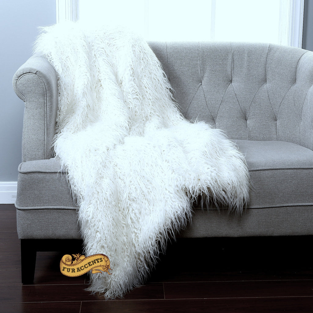 Shaggy Mongolian Sheepskin Throw  Sofa Cover Chair Cover Premium Long Hair Faux Fur Designer Shag Rugs and Throws by Fur Accents USA